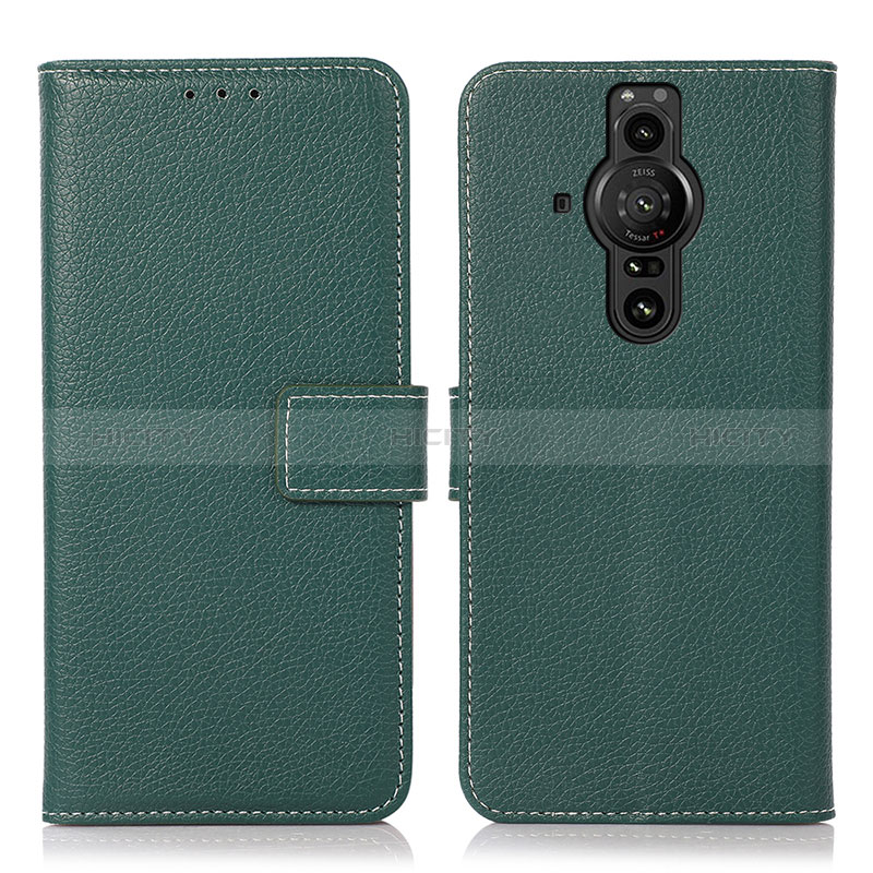 Custodia Portafoglio In Pelle Cover con Supporto K08Z per Sony Xperia PRO-I Verde