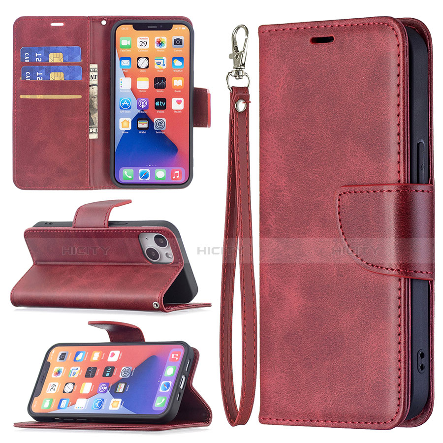 Custodia Portafoglio In Pelle Cover con Supporto L01 per Apple iPhone 13 Mini Rosso