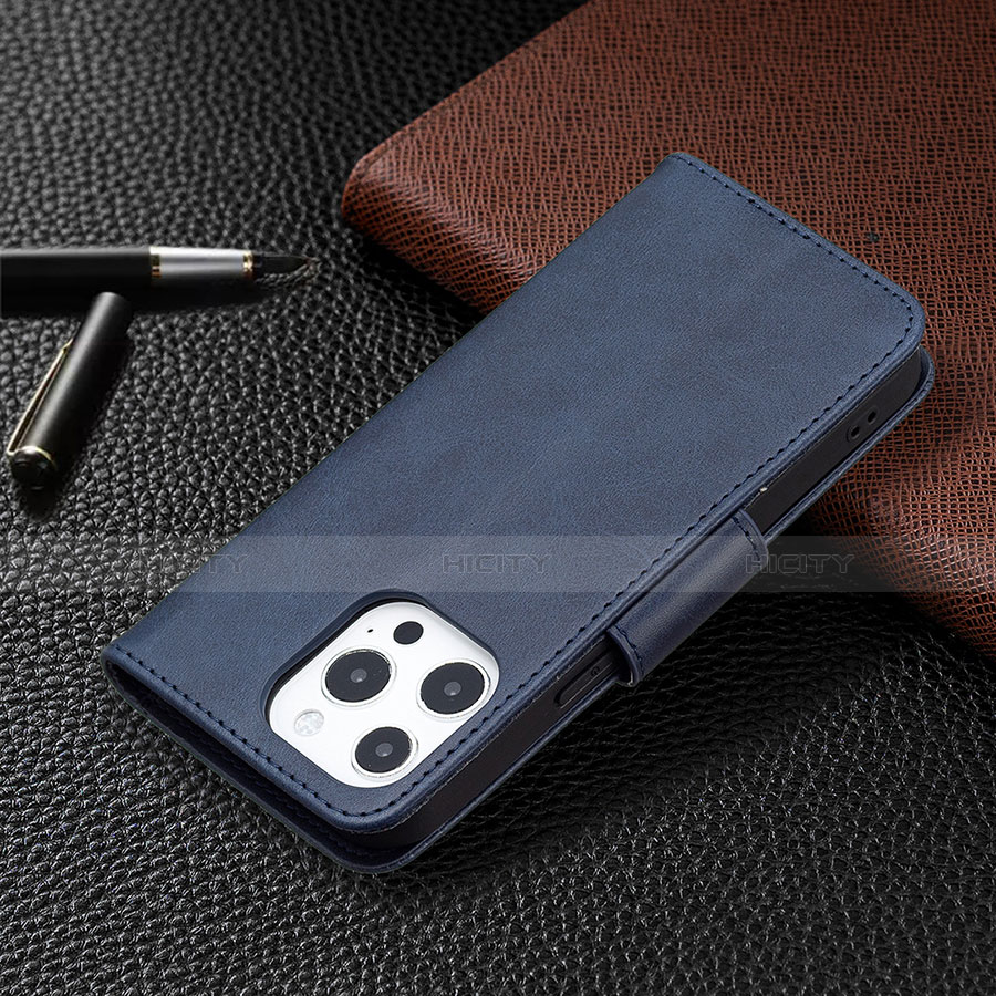 Custodia Portafoglio In Pelle Cover con Supporto L01 per Apple iPhone 13 Pro Blu