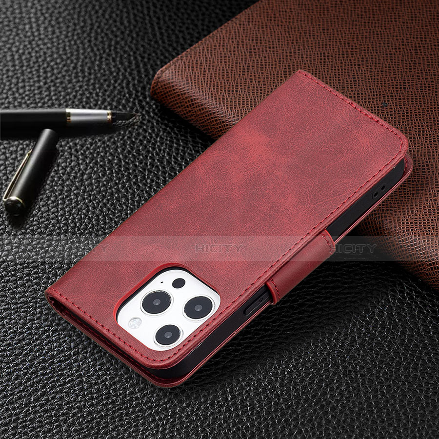 Custodia Portafoglio In Pelle Cover con Supporto L01 per Apple iPhone 13 Pro Max Rosso