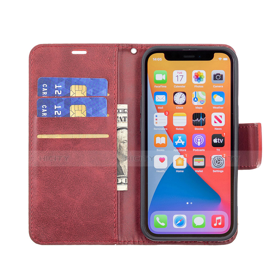 Custodia Portafoglio In Pelle Cover con Supporto L01 per Apple iPhone 13 Pro Rosso
