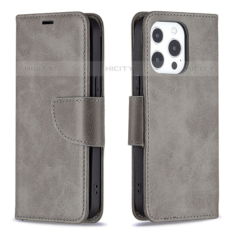 Custodia Portafoglio In Pelle Cover con Supporto L01 per Apple iPhone 15 Pro Max Grigio Scuro