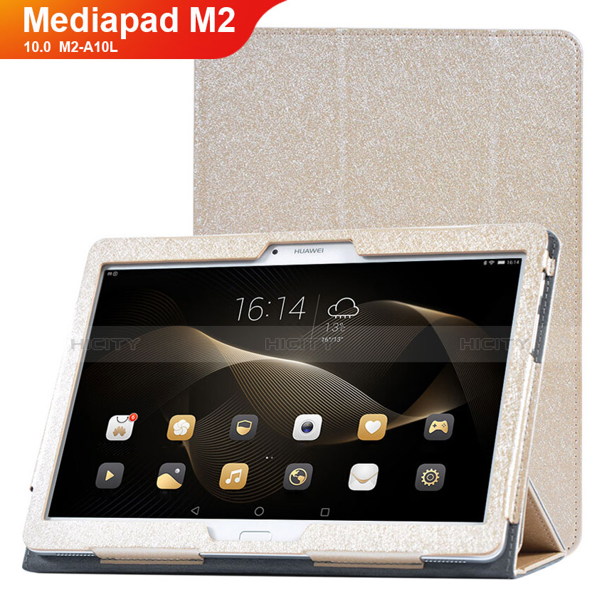 Custodia Portafoglio In Pelle Cover con Supporto L01 per Huawei MediaPad M2 10.0 M2-A10L Oro