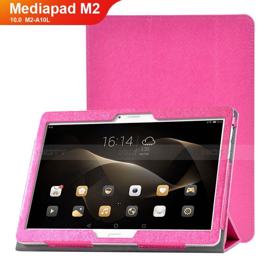 Custodia Portafoglio In Pelle Cover con Supporto L01 per Huawei MediaPad M2 10.0 M2-A10L Rosa Caldo