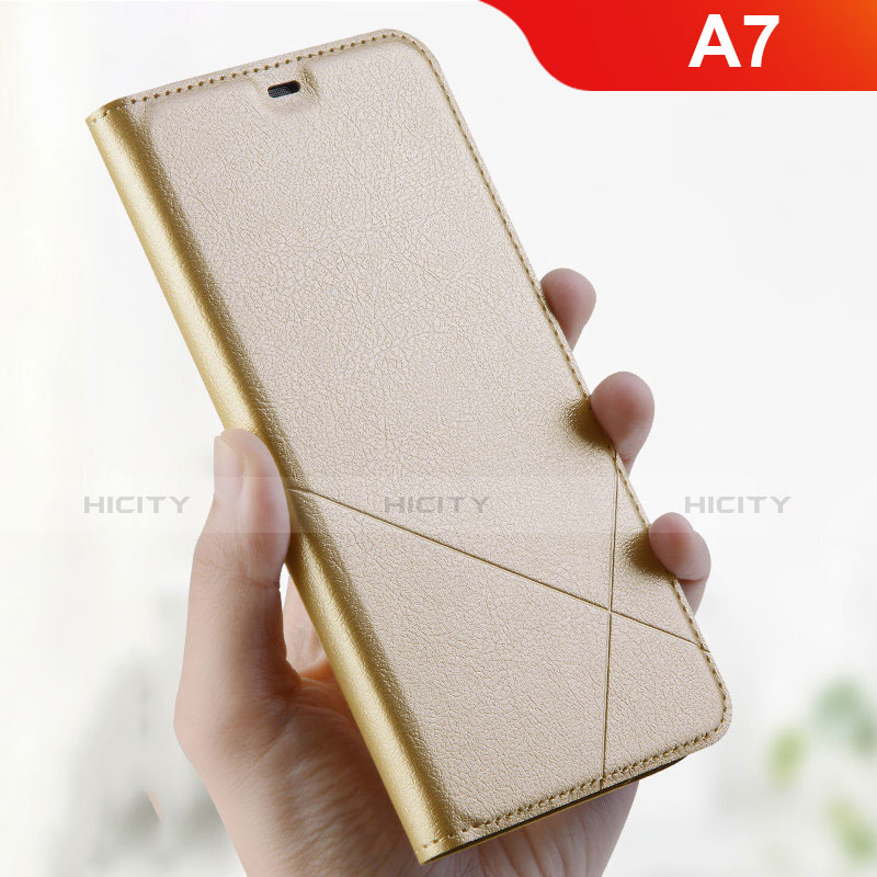 Custodia Portafoglio In Pelle Cover con Supporto L01 per Oppo A7 Oro