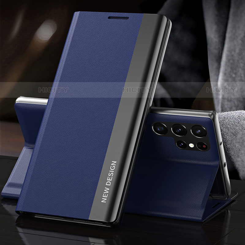 Custodia Portafoglio In Pelle Cover con Supporto L01 per Samsung Galaxy S21 Ultra 5G Blu