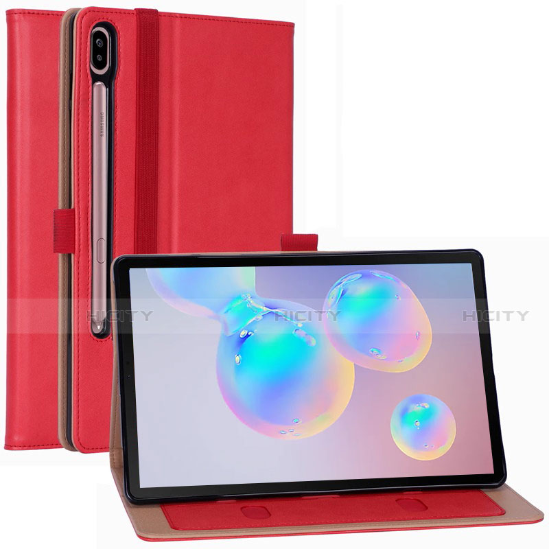 Custodia Portafoglio In Pelle Cover con Supporto L01 per Samsung Galaxy Tab S6 10.5 SM-T860 Rosso