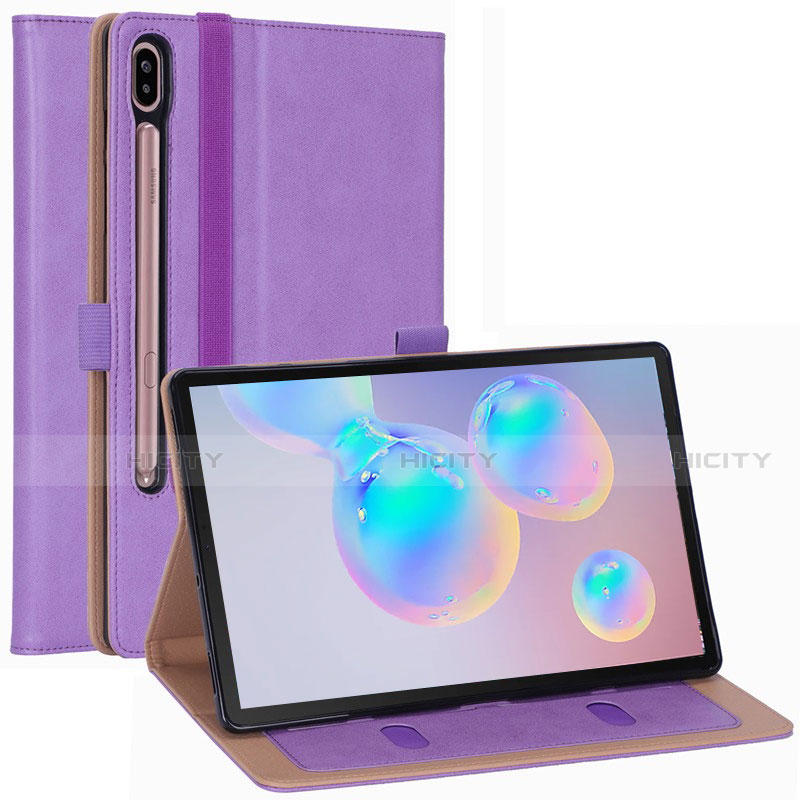 Custodia Portafoglio In Pelle Cover con Supporto L01 per Samsung Galaxy Tab S6 10.5 SM-T860 Viola