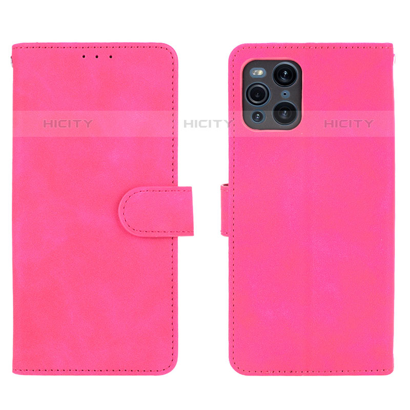 Custodia Portafoglio In Pelle Cover con Supporto L01Z per Oppo Find X3 Pro 5G Rosa Caldo