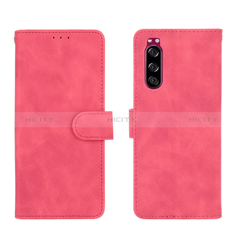 Custodia Portafoglio In Pelle Cover con Supporto L01Z per Sony Xperia 5 Rosa Caldo