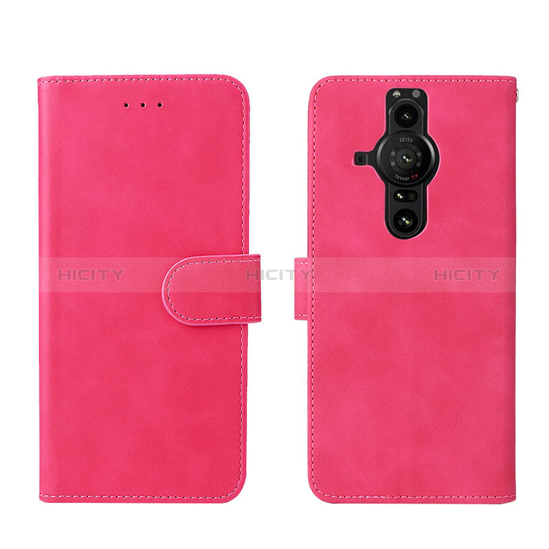 Custodia Portafoglio In Pelle Cover con Supporto L01Z per Sony Xperia PRO-I Rosa Caldo