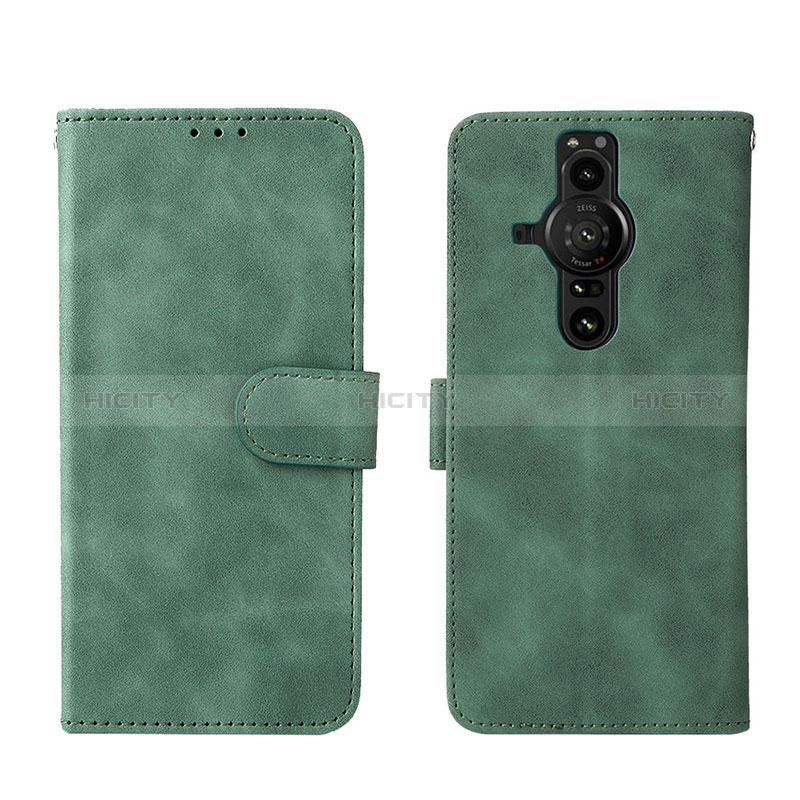 Custodia Portafoglio In Pelle Cover con Supporto L01Z per Sony Xperia PRO-I Verde
