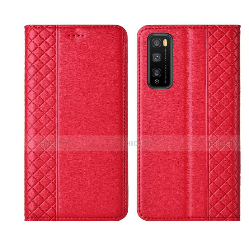 Custodia Portafoglio In Pelle Cover con Supporto L02 per Huawei Enjoy Z 5G Rosso