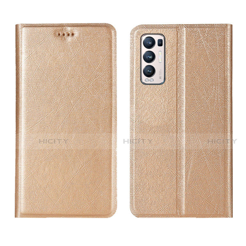 Custodia Portafoglio In Pelle Cover con Supporto L02 per Oppo Reno5 Pro+ Plus 5G Oro