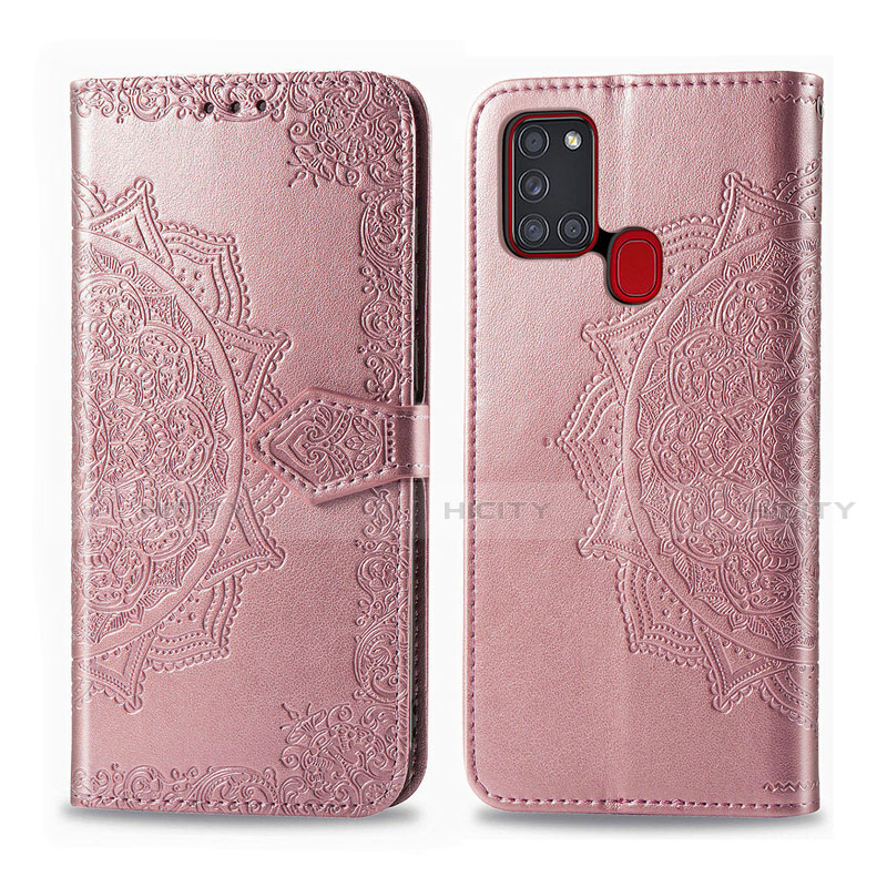 Custodia Portafoglio In Pelle Cover con Supporto L02 per Samsung Galaxy A21s Oro Rosa