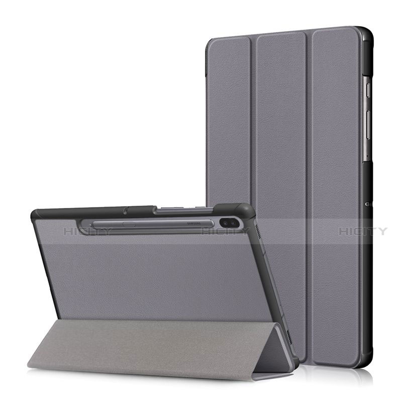 Custodia Portafoglio In Pelle Cover con Supporto L02 per Samsung Galaxy Tab S6 10.5 SM-T860 Grigio