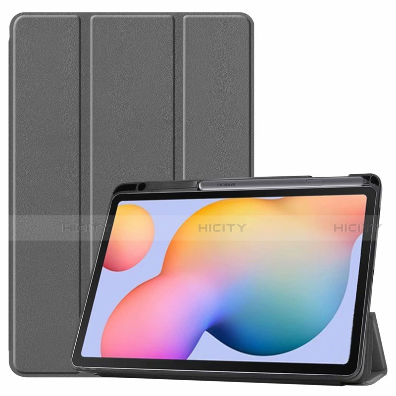 Custodia Portafoglio In Pelle Cover con Supporto L02 per Samsung Galaxy Tab S6 Lite 10.4 SM-P610 Grigio