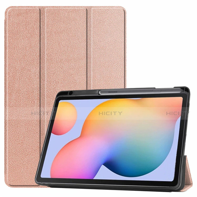 Custodia Portafoglio In Pelle Cover con Supporto L02 per Samsung Galaxy Tab S6 Lite 10.4 SM-P610 Oro Rosa