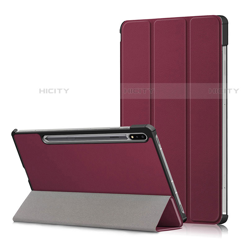 Custodia Portafoglio In Pelle Cover con Supporto L02 per Samsung Galaxy Tab S7 Plus 12.4 Wi-Fi SM-T970 Rosso Rosa