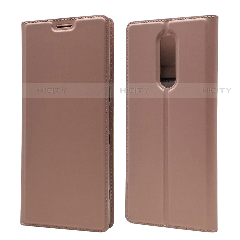 Custodia Portafoglio In Pelle Cover con Supporto L02 per Sony Xperia 1 Oro Rosa