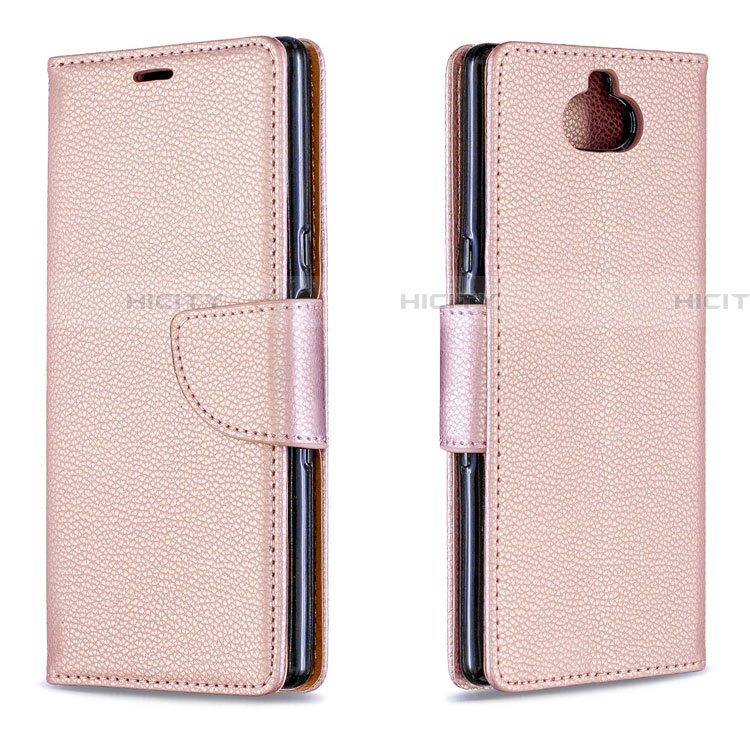 Custodia Portafoglio In Pelle Cover con Supporto L02 per Sony Xperia 10 Oro Rosa