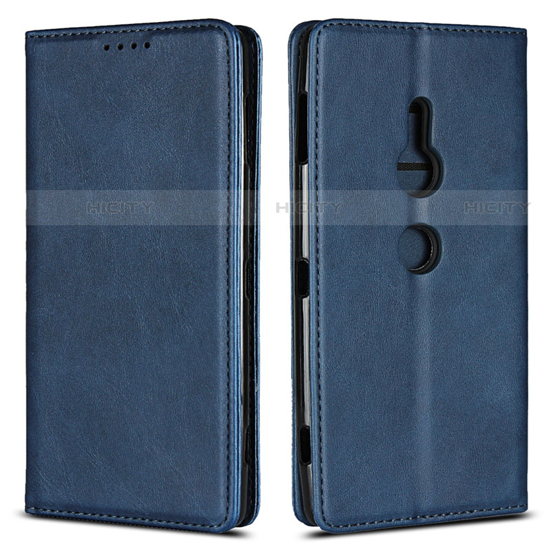 Custodia Portafoglio In Pelle Cover con Supporto L02 per Sony Xperia XZ2 Blu