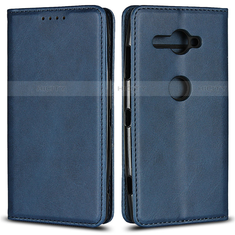 Custodia Portafoglio In Pelle Cover con Supporto L02 per Sony Xperia XZ2 Compact Blu