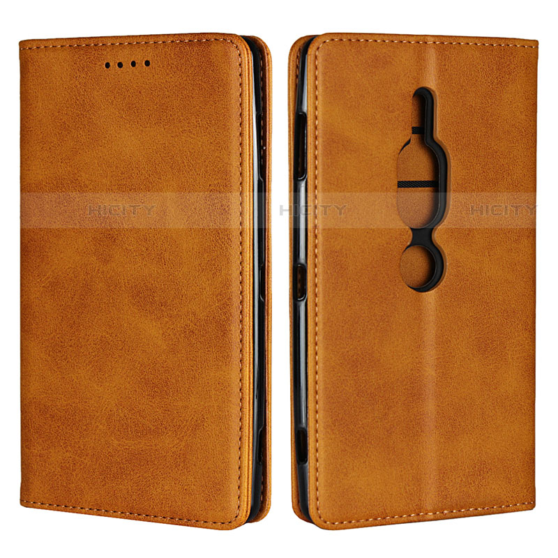 Custodia Portafoglio In Pelle Cover con Supporto L02 per Sony Xperia XZ2 Premium Arancione