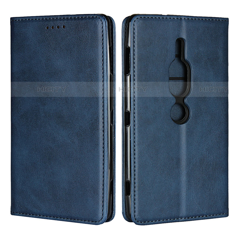 Custodia Portafoglio In Pelle Cover con Supporto L02 per Sony Xperia XZ2 Premium Blu