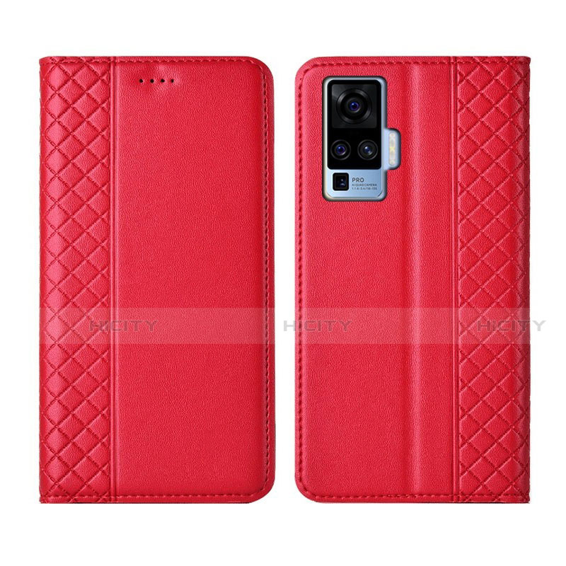 Custodia Portafoglio In Pelle Cover con Supporto L02 per Vivo X50 Pro 5G Rosso