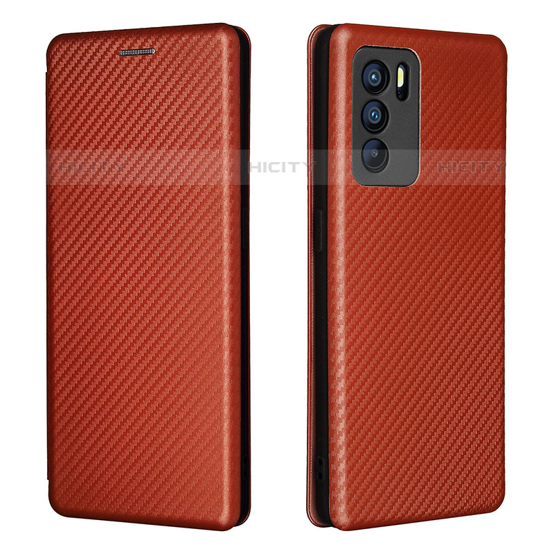 Custodia Portafoglio In Pelle Cover con Supporto L02Z per Oppo Reno6 Pro 5G India Marrone