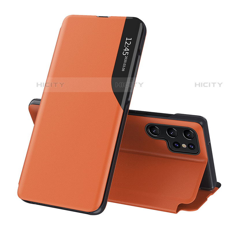 Custodia Portafoglio In Pelle Cover con Supporto L03 per Samsung Galaxy S22 Ultra 5G Arancione