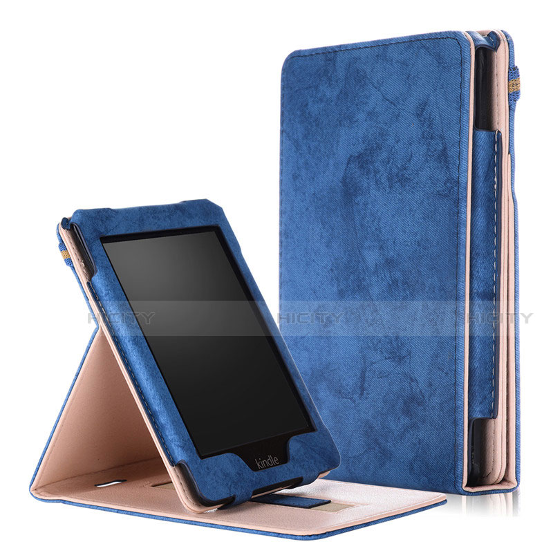 Custodia Portafoglio In Pelle Cover con Supporto L04 per Amazon Kindle Paperwhite 6 inch Blu