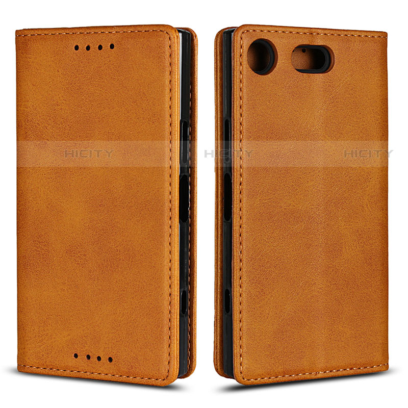 Custodia Portafoglio In Pelle Cover con Supporto L04 per Sony Xperia XZ1 Compact Arancione