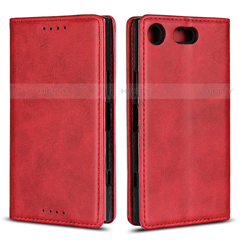 Custodia Portafoglio In Pelle Cover con Supporto L04 per Sony Xperia XZ1 Compact Rosso