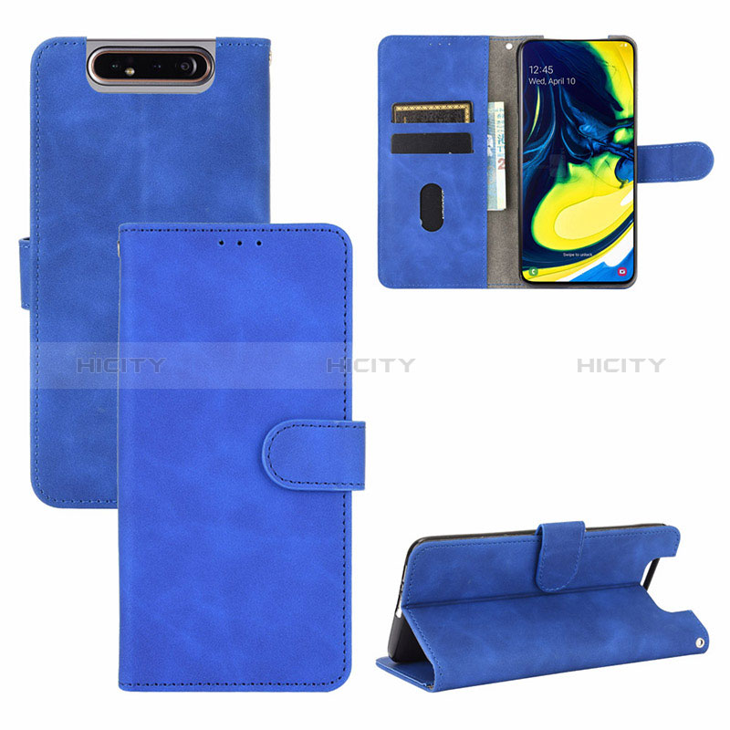 Custodia Portafoglio In Pelle Cover con Supporto L04Z per Samsung Galaxy A80 Blu