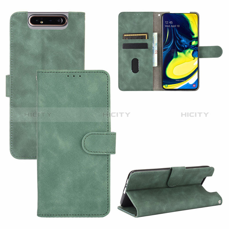 Custodia Portafoglio In Pelle Cover con Supporto L04Z per Samsung Galaxy A80 Verde