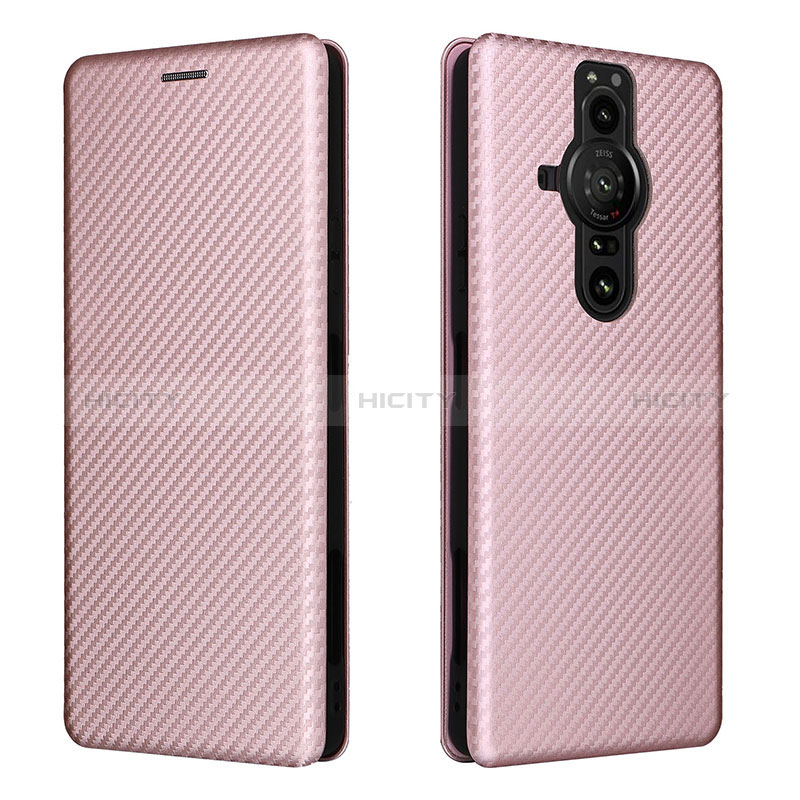 Custodia Portafoglio In Pelle Cover con Supporto L04Z per Sony Xperia PRO-I Oro Rosa