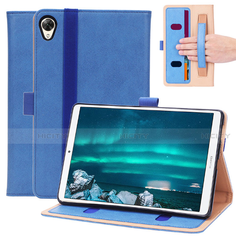 Custodia Portafoglio In Pelle Cover con Supporto L05 per Huawei MediaPad M6 8.4 Blu