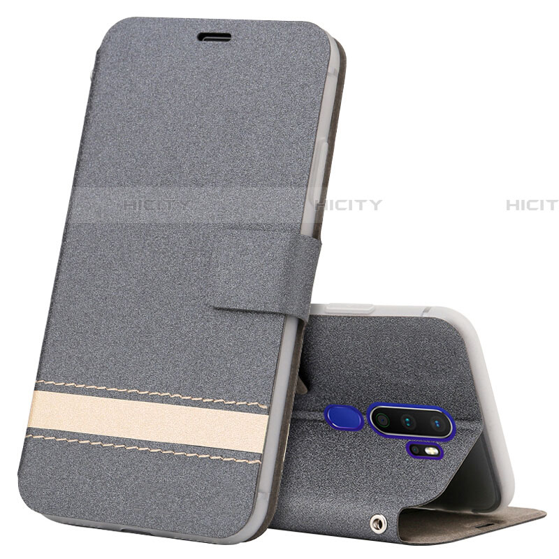 Custodia Portafoglio In Pelle Cover con Supporto L05 per Oppo A11X Grigio