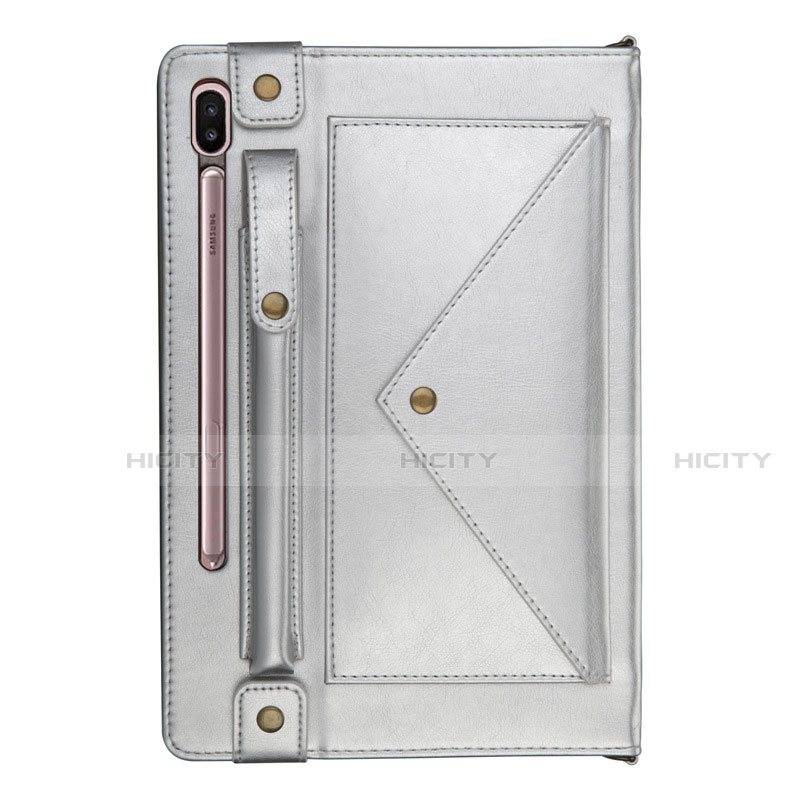 Custodia Portafoglio In Pelle Cover con Supporto L05 per Samsung Galaxy Tab S6 10.5 SM-T860 Argento