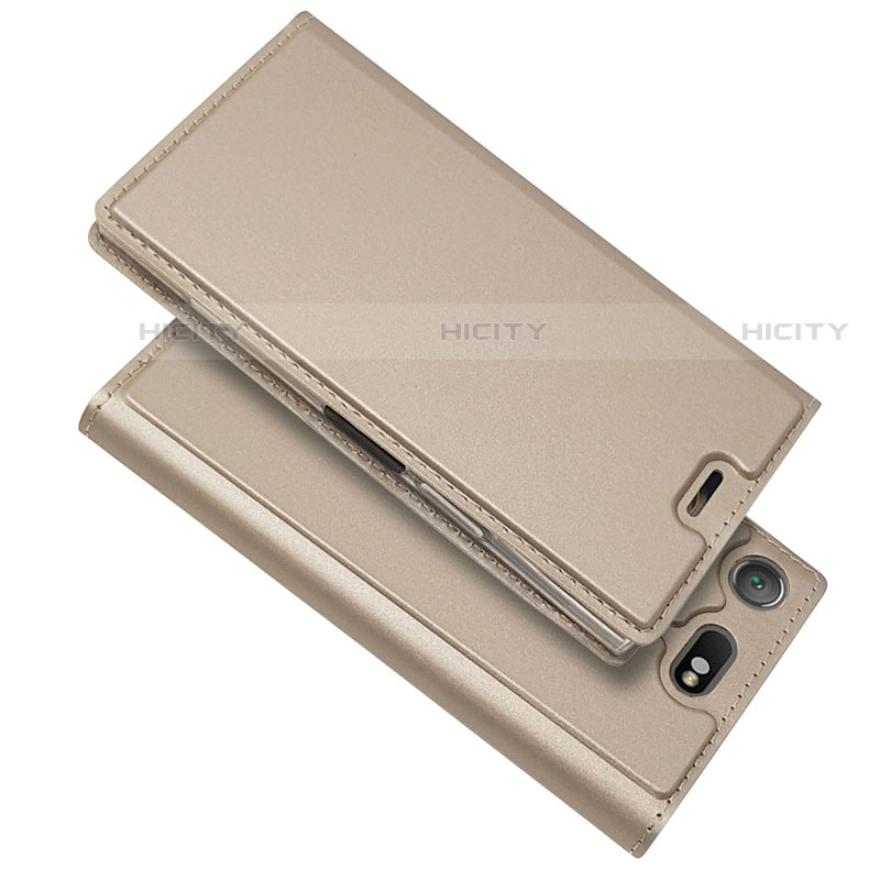 Custodia Portafoglio In Pelle Cover con Supporto L05 per Sony Xperia XZ1 Compact Oro