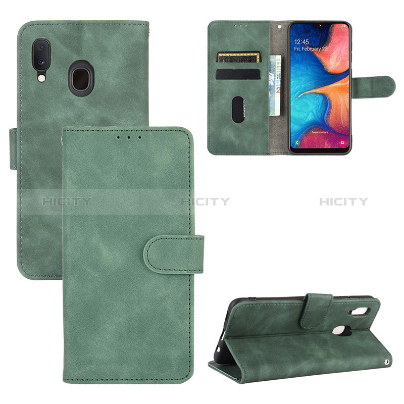 Custodia Portafoglio In Pelle Cover con Supporto L05Z per Samsung Galaxy A20 Verde