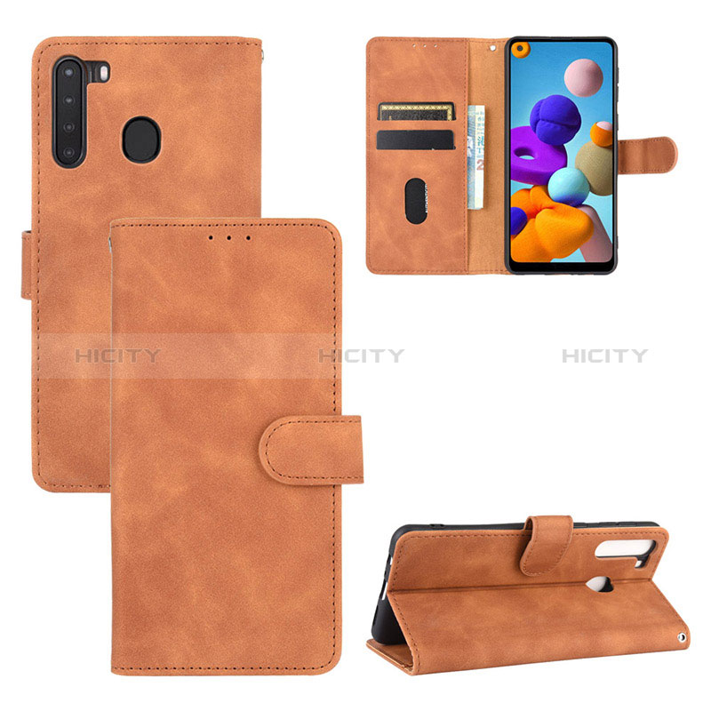 Custodia Portafoglio In Pelle Cover con Supporto L05Z per Samsung Galaxy A21 Marrone