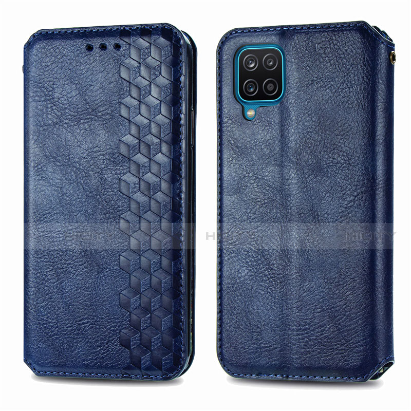 Custodia Portafoglio In Pelle Cover con Supporto L06 per Samsung Galaxy A12 Blu
