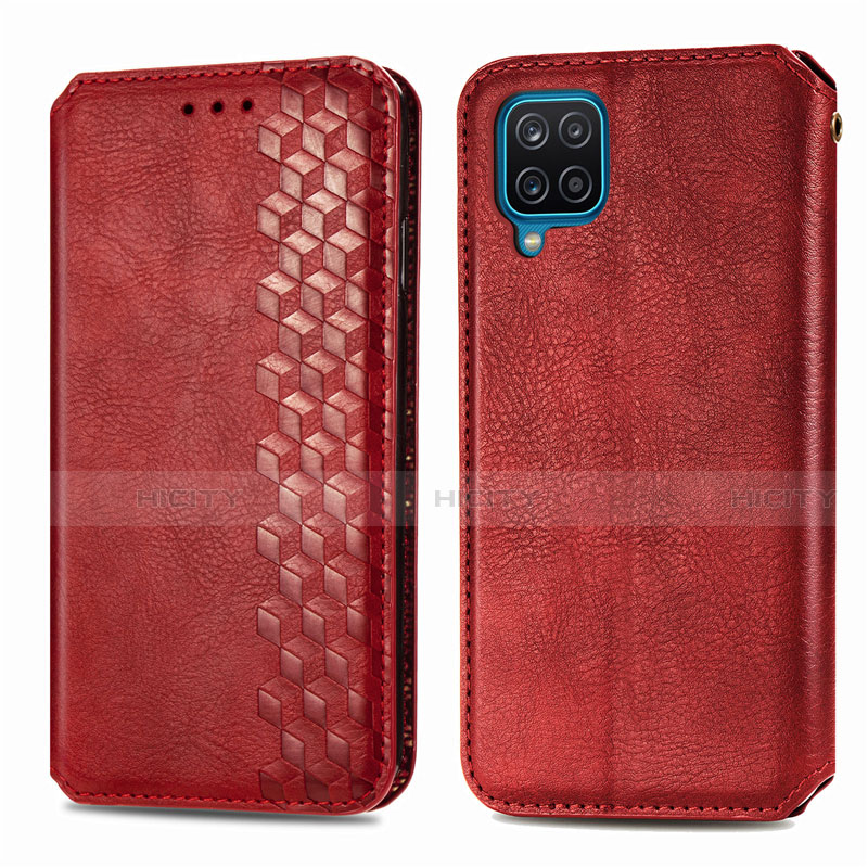 Custodia Portafoglio In Pelle Cover con Supporto L06 per Samsung Galaxy A12 Rosso