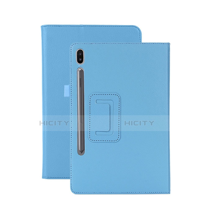 Custodia Portafoglio In Pelle Cover con Supporto L06 per Samsung Galaxy Tab S6 10.5 SM-T860 Cielo Blu