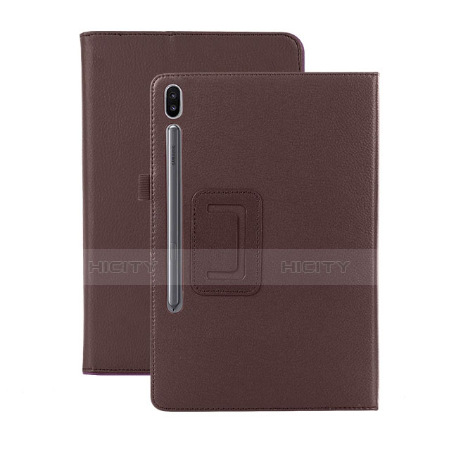 Custodia Portafoglio In Pelle Cover con Supporto L06 per Samsung Galaxy Tab S6 10.5 SM-T860 Marrone
