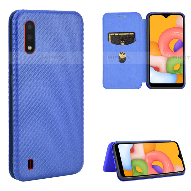 Custodia Portafoglio In Pelle Cover con Supporto L06Z per Samsung Galaxy A01 SM-A015 Blu