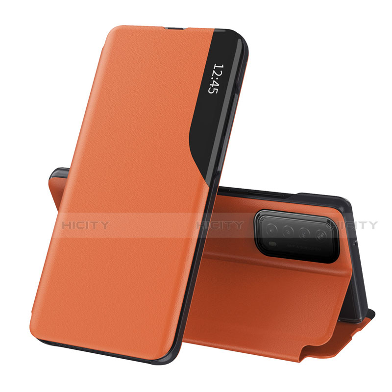 Custodia Portafoglio In Pelle Cover con Supporto L07 per Huawei P Smart (2021) Arancione